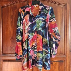 John Mark Women Art to Wear Floral Size Medium Tunic Top POCKETS!